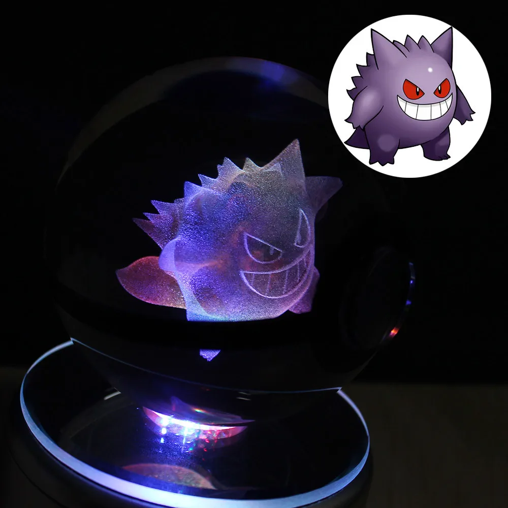 3D хрустальный шар с Пикачу, светильник Pokemon Go, круглый стеклянный шар с гравировкой, светодиодный шар с черной линией, цветная база, детский подарок