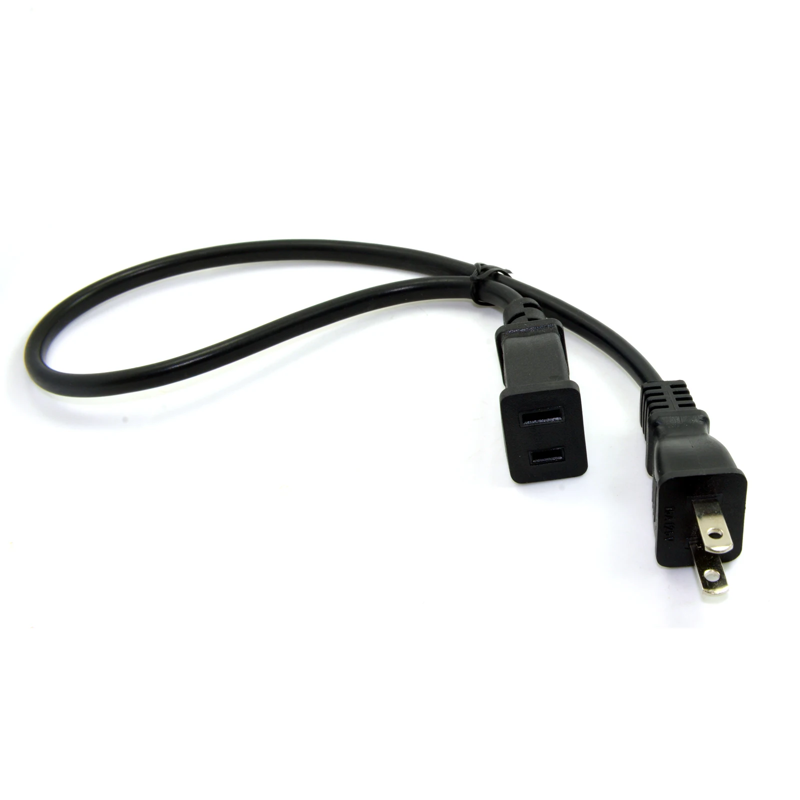 

10pcs/lot Cablecc 50cm USA Outlet Saver Power Extension Cord Cable 2-prong 2 Outlets for Nema 1-15P to Nema 1-15R