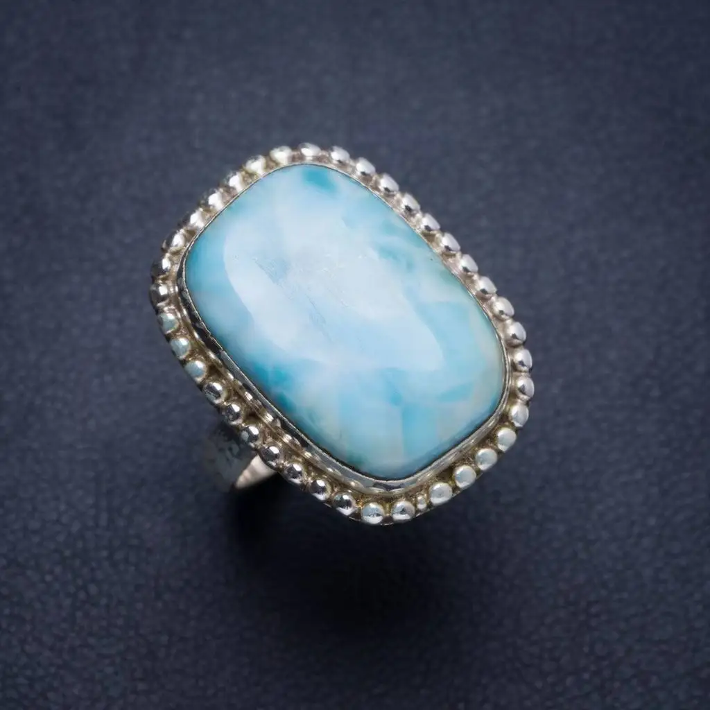 

Natural Caribbean Larimar Handmade Unique 925 Sterling Silver Ring 6.5 Y4318