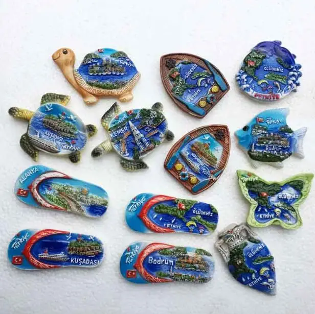 

Turkey Fridge Magnet Tourist Souvenirs Aegean Kusadasi Alanya Fethiye Turtle Fish Dolphin Butterfly Slipper Refrigerator Magnets