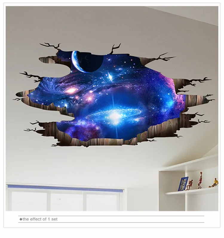 Shijuehezi Outer Space Planets 3d Wall Stickers For Living Room