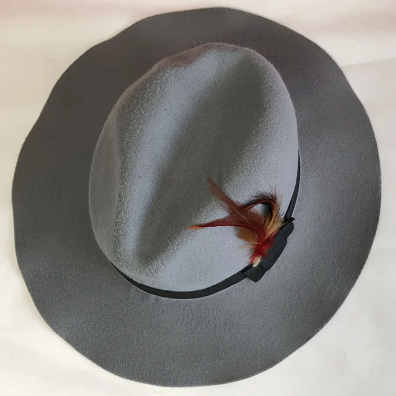 New British Style Wool Unisex Women's Hat For Lady Woolen Feather Headband Jazz Church Cap - Цвет: HT3118GY