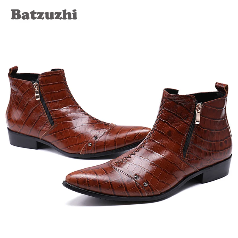 Metal Toe Without Hombre Genuino Mens Us12 Toe Mano A Italiano Botas Botas De Botines Negocios Cuero Batzuzhi Punk Estrecha Moda Hecho Punta with 6HUxBvwq