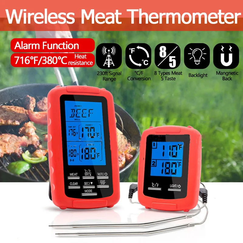 Беспроводной термометр с ЖК-дисплеем Кухня барбекю зонд для барбекю термометр двухканальный цифровой дисплей инструменты