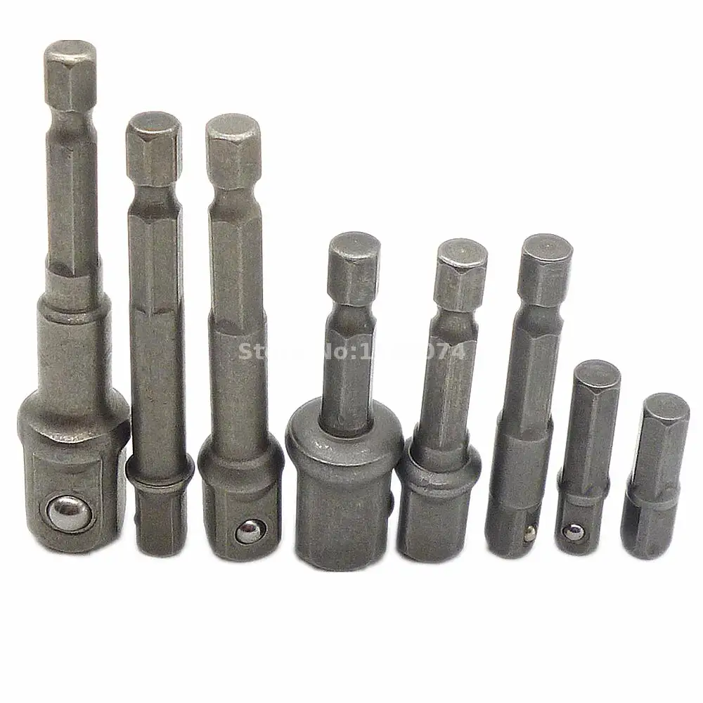 

1/4" Hex Shank To 1/4" 3/8" 1/2" Socket Bit Adapter Drill Nut Driver Power Extension Bar Square Driver Socket Adapter 8pcs/Set