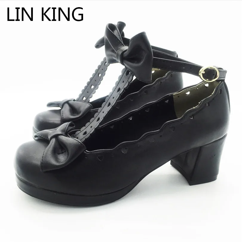 

Low Top Buckle Women Party Pumps Chunky Heels Ankle Straps Bowtie Shallow Mouth Platform Cosplay Maid Shoes Sweet Lolita Shoes