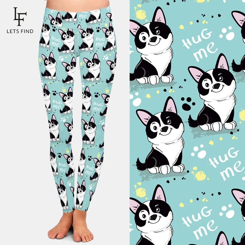 LETSFIND High Waist Women Leggings Fitness High Elastic Workout Leggings Cute Cartoon Dogs Print Female Push Up Trousers spanx pants