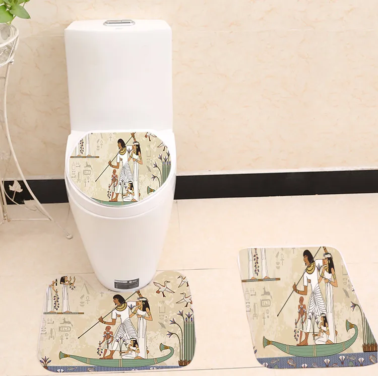 3pcs/set Egypt Design Printing Toilet Seat Cover Flannel Fabric Toilet