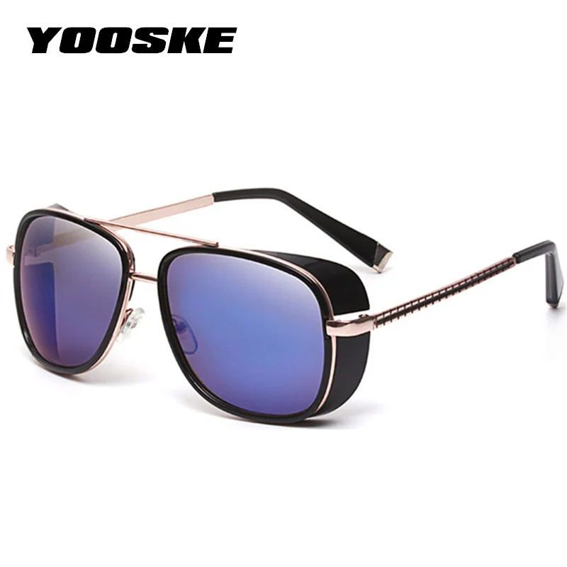 

YOOSKE Tony Stark Iron Man Sunglasses Men Steampunk Sun Glasses Coating Retro Brand Design