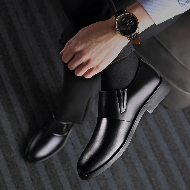 2023 Spring Men's Quality PU Leather Shoes Black Man Dress Shoes 38-48 Man Office Leather Shoes