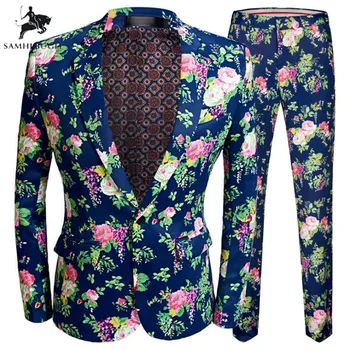 

Brand Men Suit ( Jacket Pants ) Men's Fashion Boutique print Wedding Dress Suit Three-piece Male Formal Business Casual Suits
