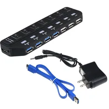 Vente chaude 7 Port Super Speed 5 Gbps USB 3.0 + USB 2.0 HUB Avec Adaptateur D’alimentation Pour PC