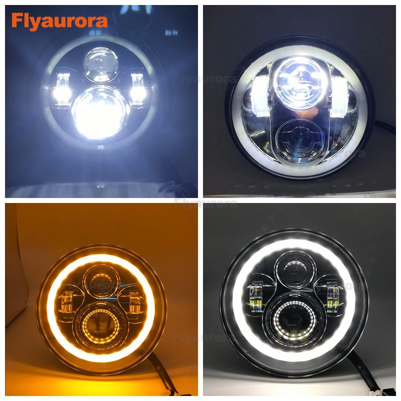 Flyaurora 7 дюймов Led фары для автомобиля Белый Halo DRL + пара 4 передний бампер