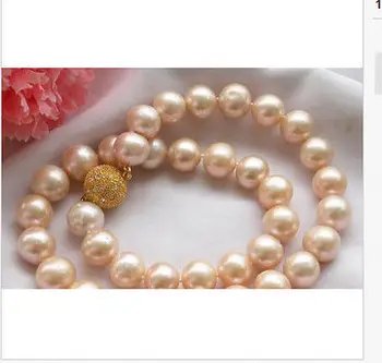 

elegant 18inch9-10mm round south sea round gold pink pearl necklace