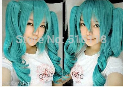 

shun POP NEW VOCALOID Miku Cosplay costume wig new wig Blue wigs+2 Ponytail