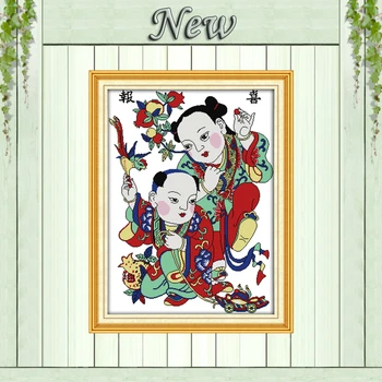 

Announce good news mascot boy painting counted print on canvas DMC 11CT14CT Chinese Cross Stitch kits needlework Sets embroidery