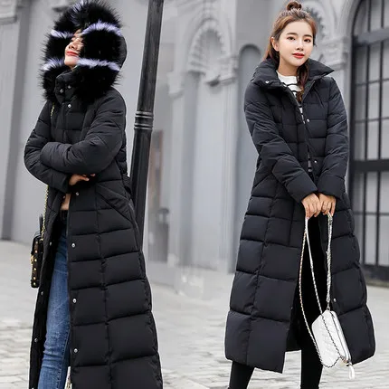 Новая осенне-зимняя верхняя одежда, пальто, куртка с длинными рукавами, однобортная Женская парка средней длины, плотная теплая Модная хлопковая C22 - Цвет: Black