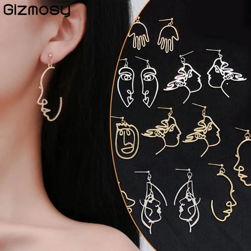 

Girls Distinctive Face Shape Earrings Retro Metal Fashion Abstract Hollow Out Dangle Women Earring Face Gift Jewelry CE05114