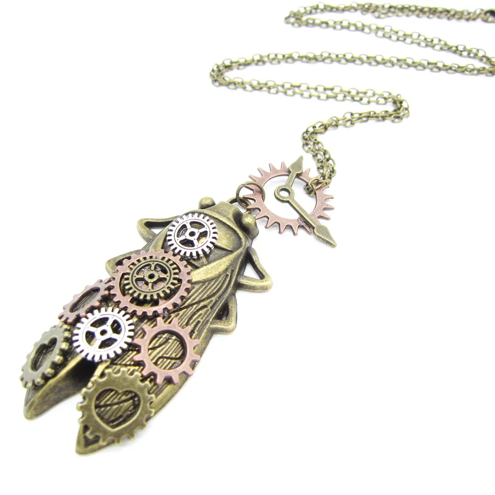 

2018 The New Original Design Cicada with Small Gears on the Back Ancient Steampunk Pendant Necklace Jewelry