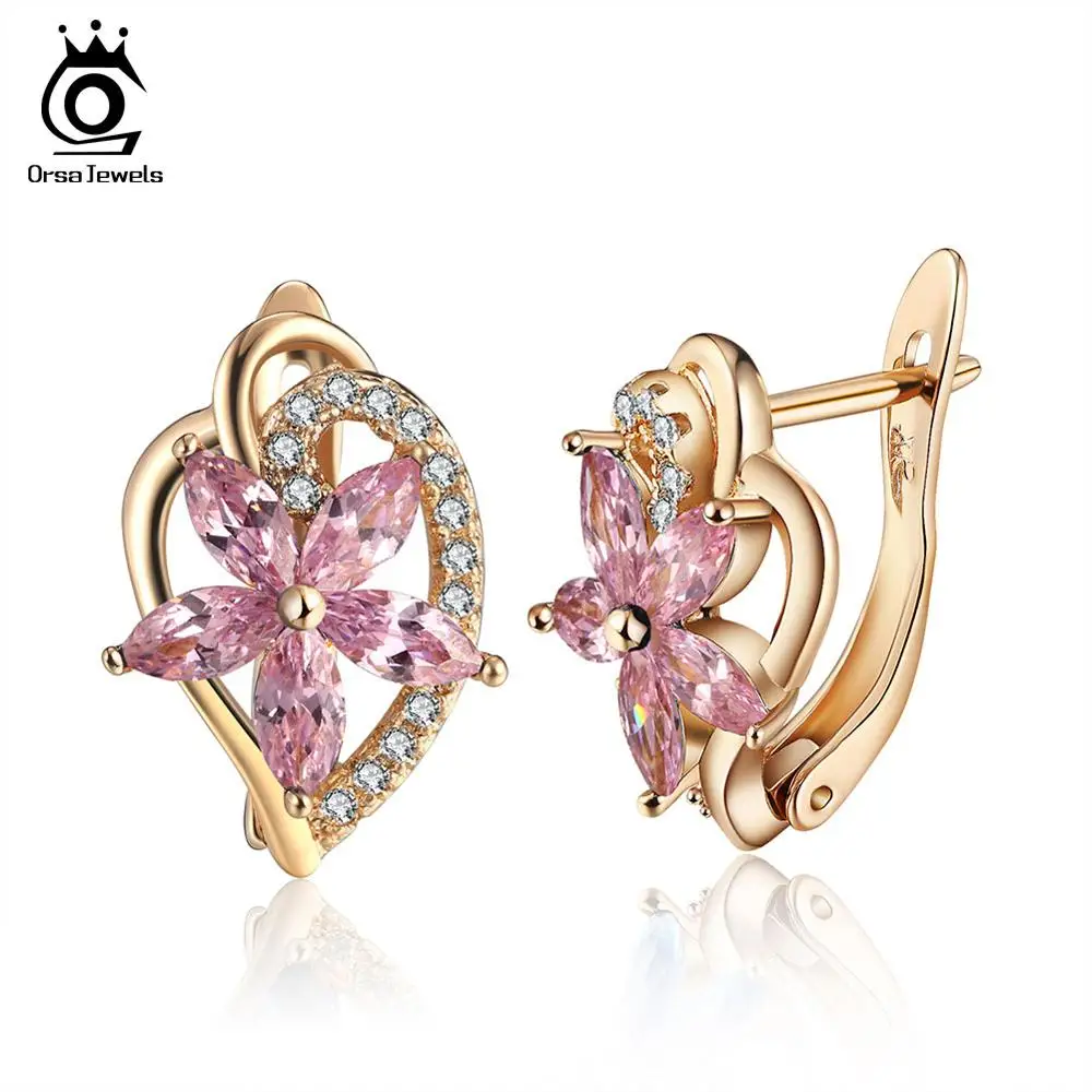 ORSA JEWELS роскошные золотые женские серьги-гвоздики 4 цвета в форме цветка AAA кубический циркон доступны вечерние ювелирные изделия OME57 - Окраска металла: Pink