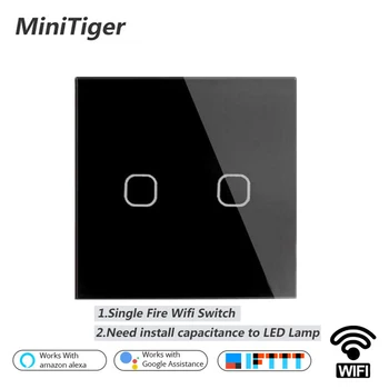 

Minitiger EU Smart Home Wifi Wall Light Touch Switch 1 Gang WiFi/433 RF/APP Remote Wifi Light Switch Crystal Glass Panel