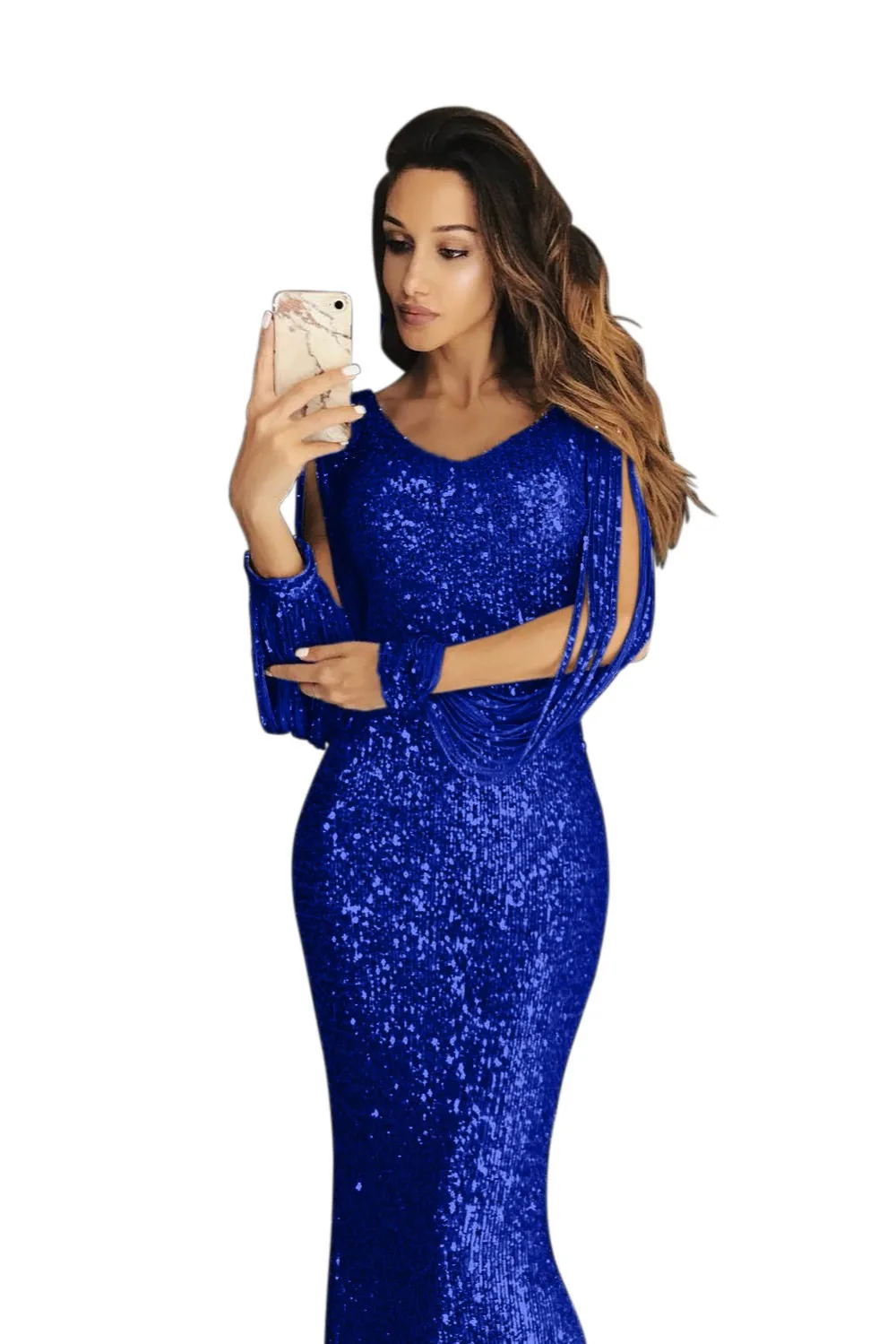 Blue-Sequin-Fringe-Sleeve-Party-Maxi-Evening-Dress-LC610992-5-2