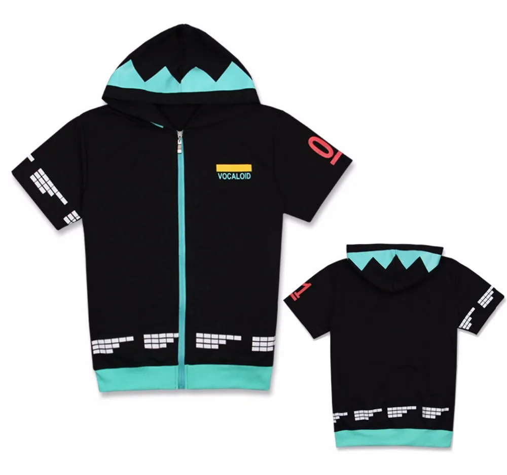 

Anime VOCALOID Hatsune Miku Hoody Cosplay Costume Short Sleeve Cardigan Hooded Hoodie Daily Jacket Casual Sweatshirts
