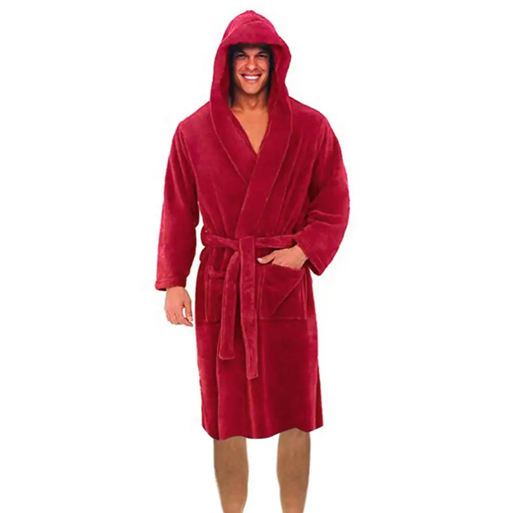 Модная повседневная мужская одежда для сна, зимняя плюшевая удлиненная шаль, банный халат, домашняя одежда, халат с длинными рукавами, пальто bata hombre для мужчин - Цвет: D