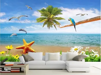 

3d wallpaper custom mural non-woven photo Beautiful sea view beach with coconut painting 3d wall murals wallpaper for walls 3 d