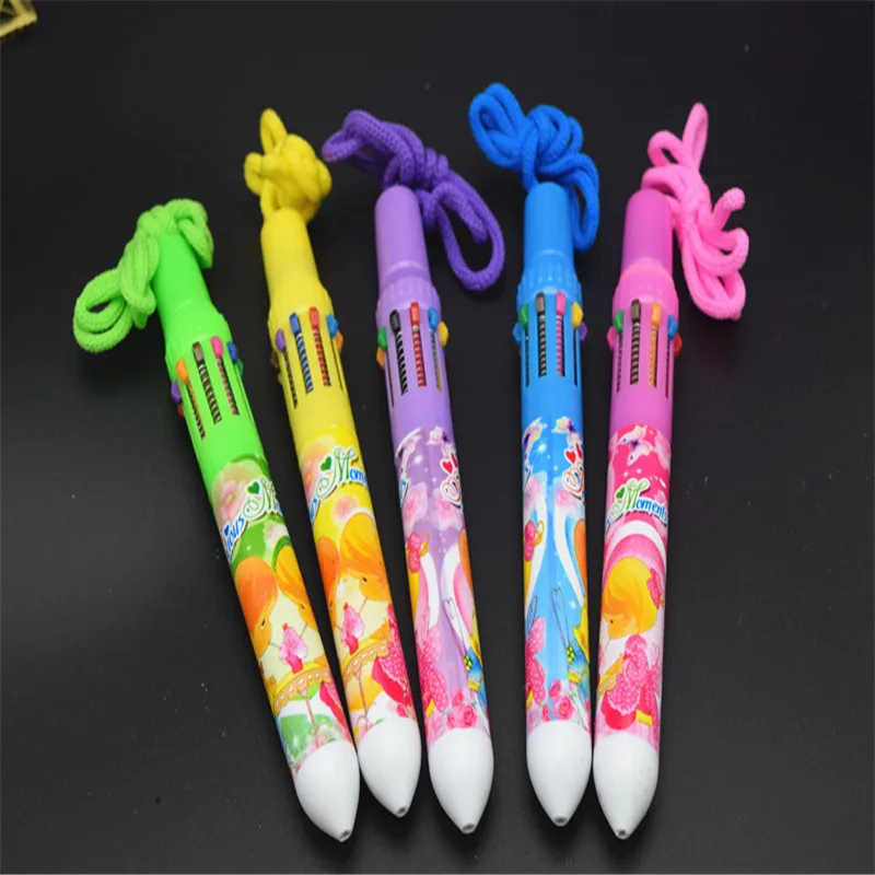 

Ball Pens Wholesale Creative Cute Cartoon 10 Color Lanyard Press Ball Pen Multicolored Original Pen Stationery Office Supplies