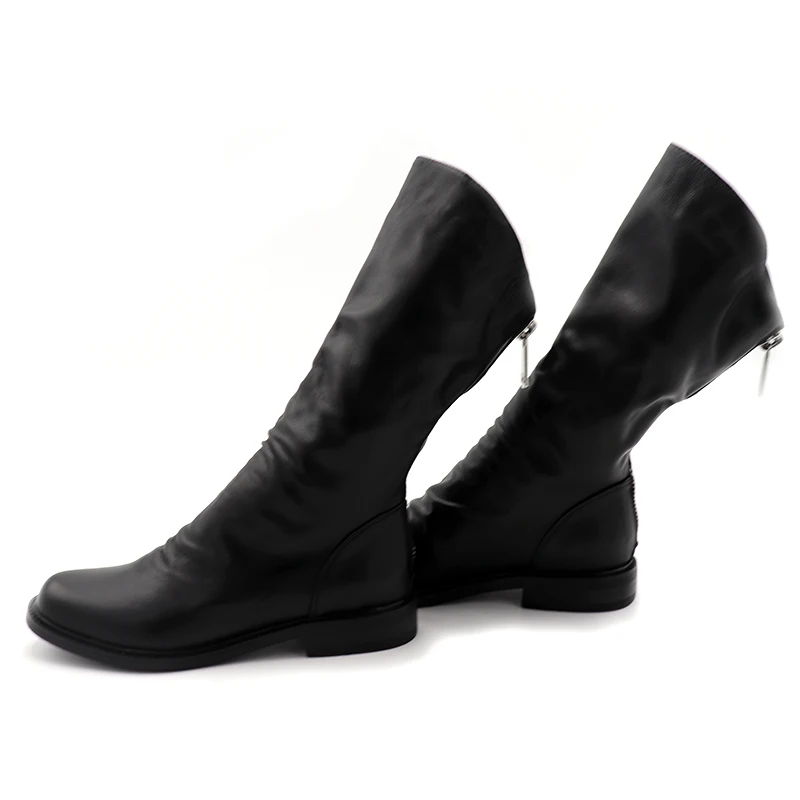 ENMAYER/модные весенние женские сапоги до середины икры из натуральной кожи женская обувь черного цвета высокого качества Женская водонепроницаемая обувь