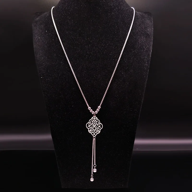 2019 New Flower Stainless Steel Statement Necklace Women Silver Color