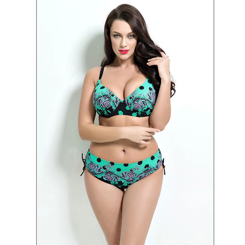 Plus Size Bikini 2021 Women Push Up Swimsuit Middle Waist Swimwear