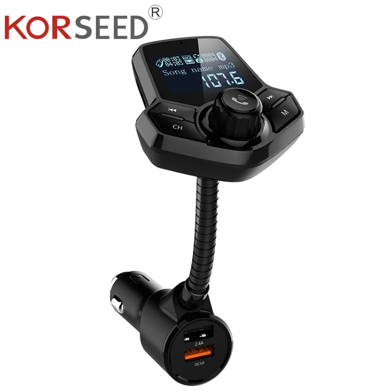 

KORSEED Bluetooth Kit Dual USB LCD AUX Car Mp3 Player FM Transmitter modulator QC3.0 Quick Charger Wireless Handsfree Carkit