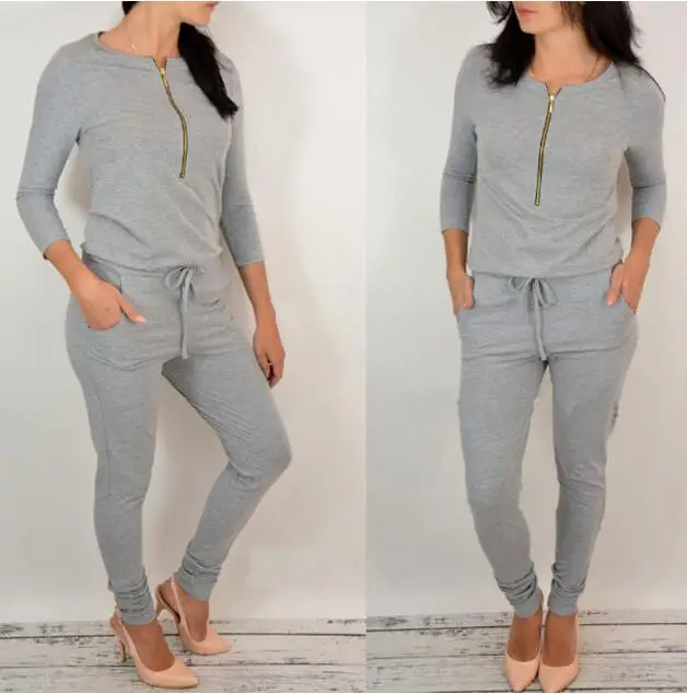 Womem Jumpsuit Autumn 2019 Zipper Fashion Casual Long Sleeve Loose Playsuit Spring Outfits Black Gray Blue Womem Jumpsuit Autumn 2019 Zipper Fashion Casual Long Sleeve Loose Playsuit Spring Outfits Black Gray Blue