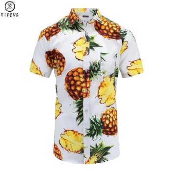

New Summer Hawaiian Shirt 2019 Men's Casual Pineapple Printed Short Sleeve Camisa Social Masculina Male White Beach Shirts S-3XL