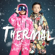 Теплый зимний детский лыжный костюм для температуры-30 градусов, водонепроницаемые детские лыжные комбинезоны для мальчиков и девочек, комбинезон для прогулок на открытом воздухе, лыжная куртка и штаны