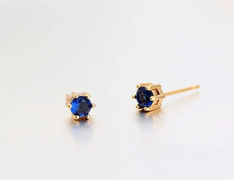 Six Claw Round AAA CZ Dark Blue Mini Small Stud Earrings For Women Kids Girl Baby Child Piercing Jewelry Gold Color 4mm|earring women|earring