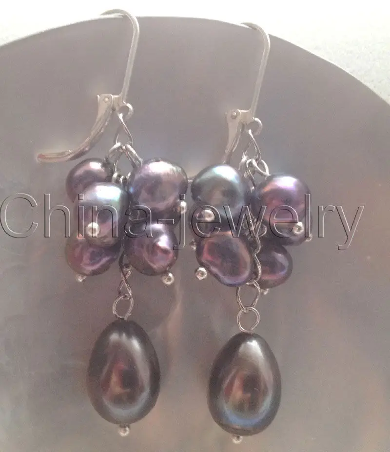 

Free shipping hot sale Women Bridal Wedding Jewelry >>>Beautiful 8-9-14mm black baroque freshwater pearl earring