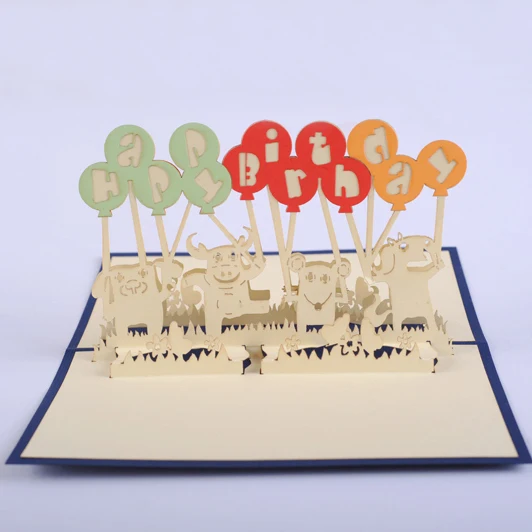 4 Stueck 3D Pop Up Geburtstagskarten Happy Birtay Grusskarten mit Umschlag G6L8