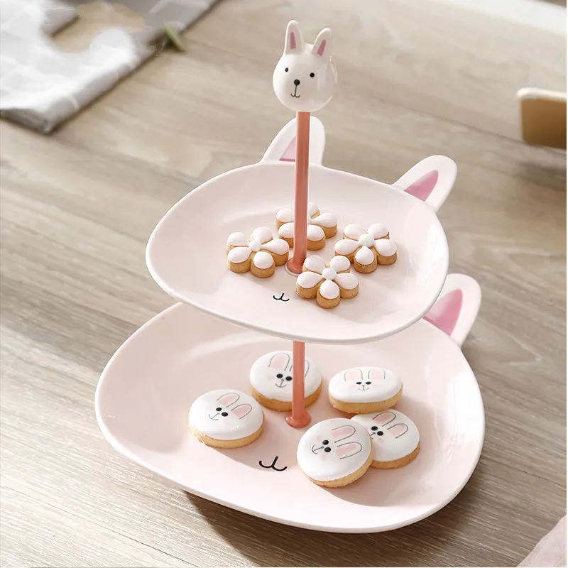 

Fashion double dessert table display stand afternoon tea snack cake plate cute candy dish dried fruit plate ZP3151856