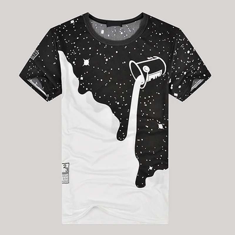 

2019 Men Fashion Summer Milk Poured Pattern Inverted Milk 3D T shirt Printed Short Sleeve Round Neck Slim casual CoupleTops hot