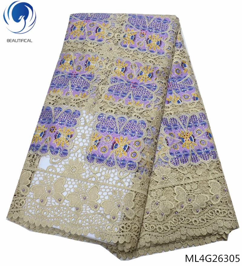

BEAUTIFICAL african lace fabric nigerian lace fabrics guipure lace fabric 2019 high quality lace with beads quality ML4G263