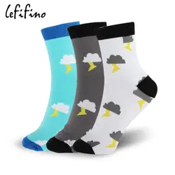 Lefifino Для женщин чесаный хлопковые носки Творческий Удивительный женский погоду Носки для девочек гроза молнии облако флэш-шаблон сок le60521