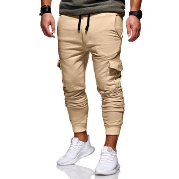 

Newly Men Training Fitness Solid Pleated Pants Side Pocket Elastic Slim Sports Long Trousers DO99