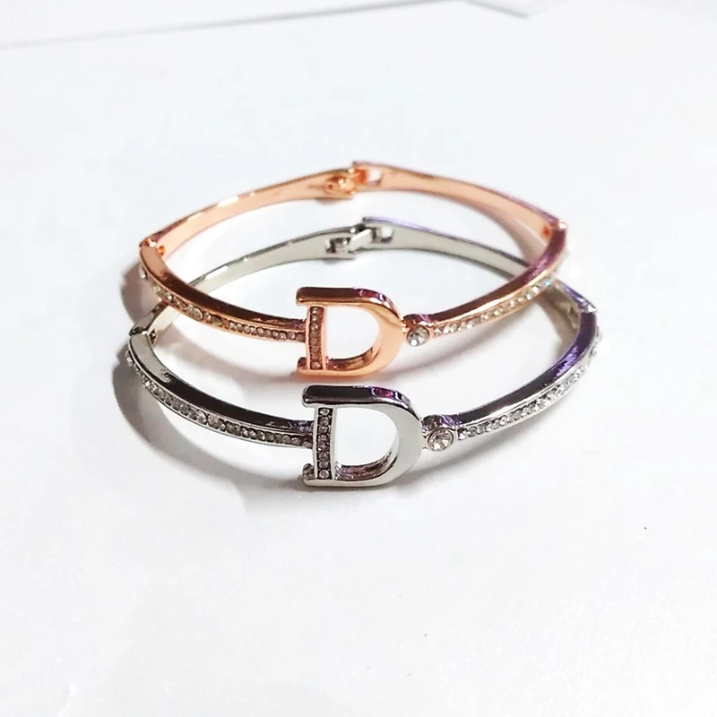 

Mimiyagu trendy design letter D crystal bracelet bangle for women