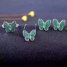 Natural green emerald gem jewelry sets natural gemstone ring Pendant Earrings 925 silver Elegant lovely heart butterfly jewelry
