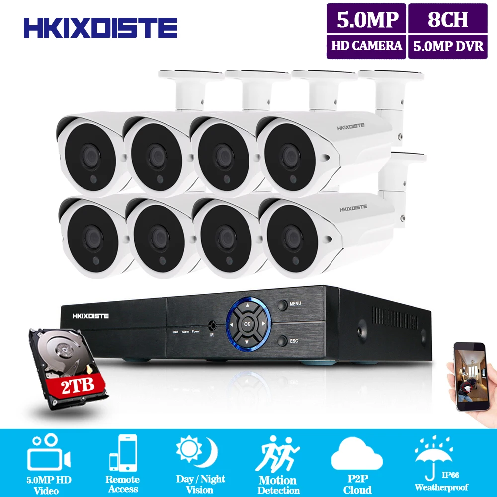 

HKIXDISTE 5mp CCTV Surveillance Kit 5mp Security Camera System 8ch DVR 2560x1920 Video Output Kit CCTV Easy Remote View on Phone