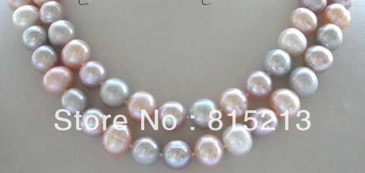 

FREE SHIPPING>@@> N17911 Genuine Natural 10mm Round Multicolor Pearl Necklace 34