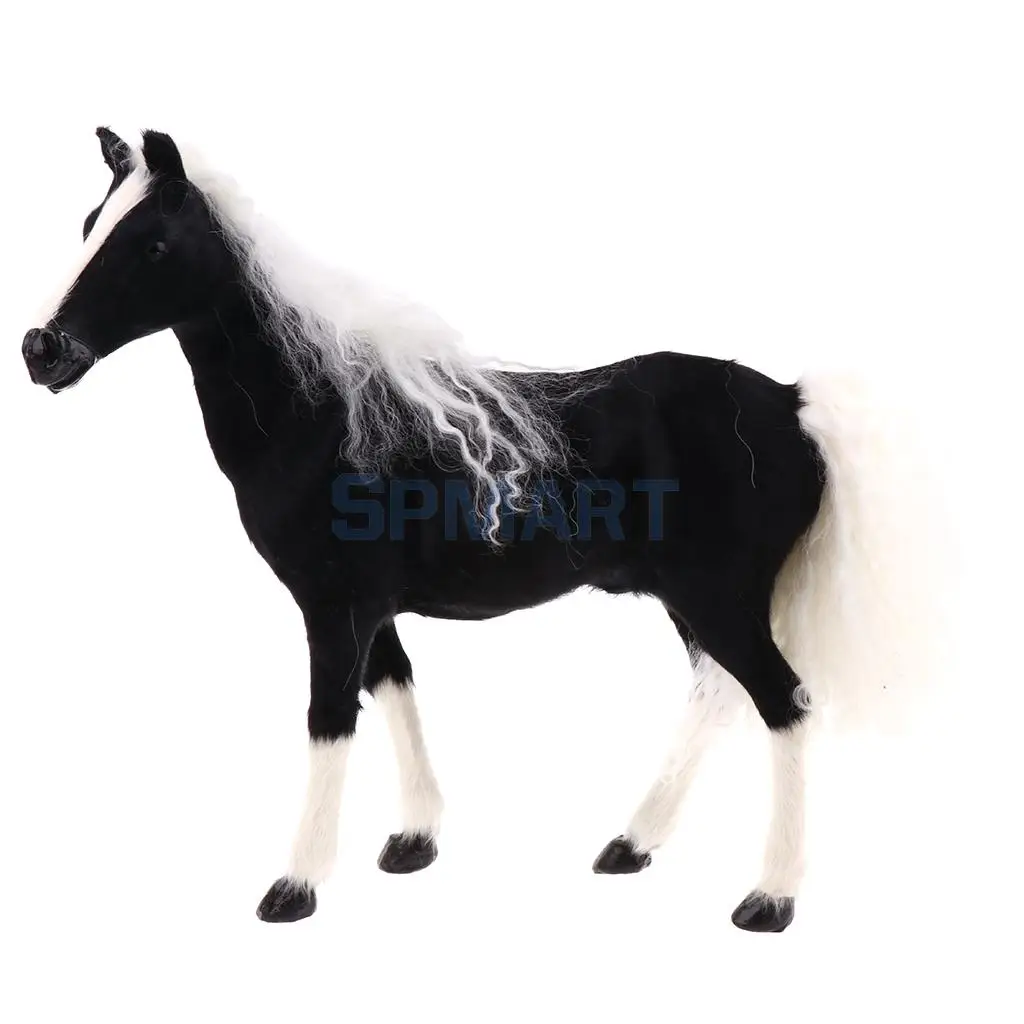 Lifelike Simulation Plush Stuffed Horse Animals Model Figure Plush Figures Soft Toy Home Decoration Black